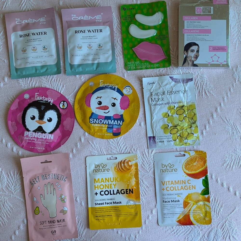 Lot Of 11 Facial Masks 1 Eye Lips 1 Hand Various Beauty Mask Face